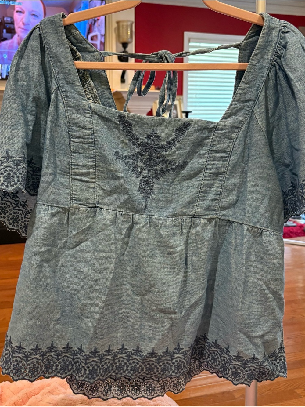 Old Navy Slate Blue Embroidered Peasant Tunic